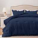 HARBOREST Queen Comforter Set Navy - Ruffle Comforter for Queen Size Bed, Fluffy Queen Size Comforter Set for All Seasons, 3 Pieces Shabby Chic Bedding Comforter Set(1 Comforter & 2 Pillow Shams)