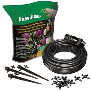 Rain Bird POTTEDKIT Drip Irrigation Container/Potted Plant Watering Kit, Connects to Faucet/Garden Hose, 1/4" Drip Tubing, 360° Micro Bubblers, T-Fittings and Pressure Regulator
