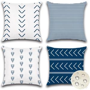 OTOSTAR Set of 4 Outdoor Waterproof Pillow Covers 16x16 Inch Decorative Outdoor Throw Pillow Covers Garden Boho Geometric Arrows Pillow Cases for Patio Furniture Couch Ten Bench (Navy Blue)