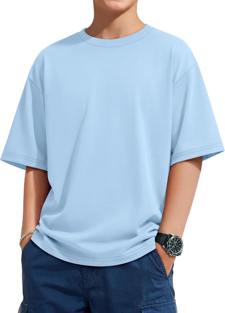 Oakgarden Kids Shirts Boys Girls Oversized T-Shirts Short Sleeve Summer Tops Crew Neck Loose Fit Basic Solid Tees 5-14 Years