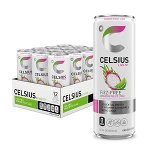 CELSIUS Fizz Free Dragon Fruit Lime, Sugar Free Energy Drink, 12 Fl Oz (Pack of 12) (EXP 03/31/27)