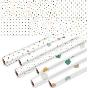 Skyygemm 6 Rolls Classroom Bulletin Board Paper Roll Polka Dot 4 x 12 ft Fade Resistant Colored Background Paper Bulk for Art Decor Drawing Craft(Boho Color)