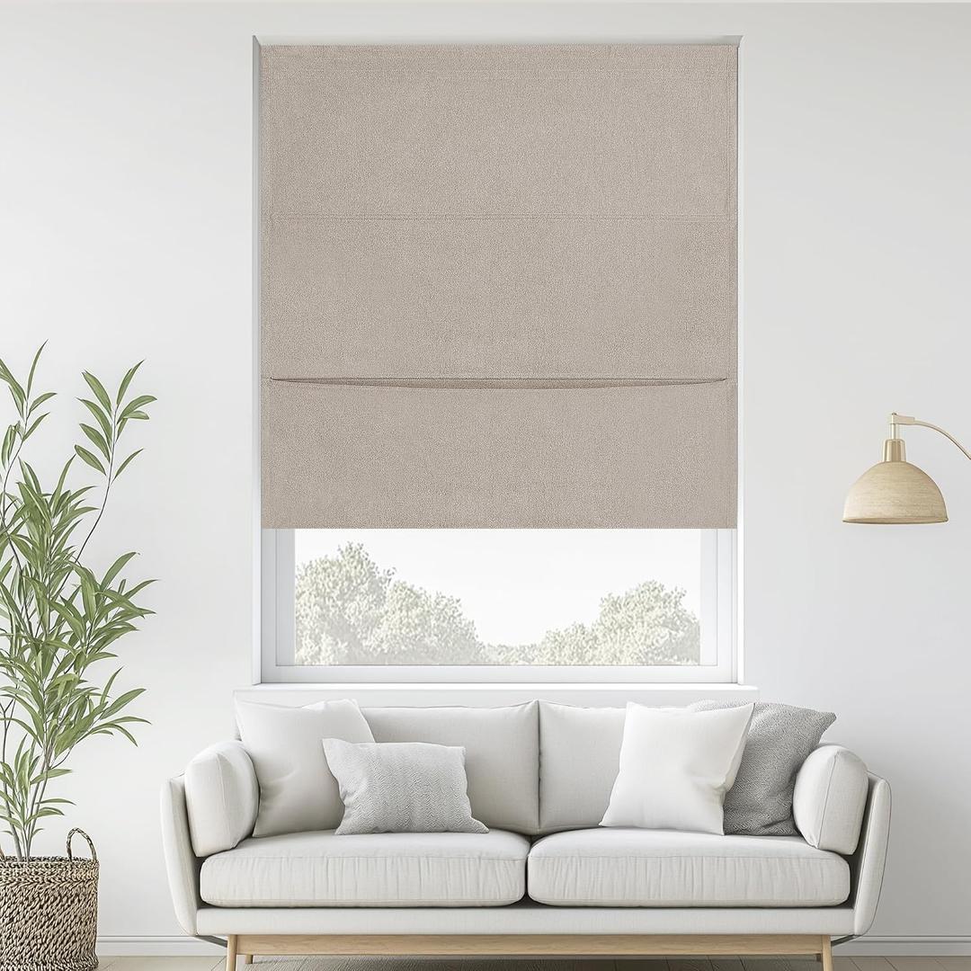 StangH 100% Blackout Magnetic Roman Shades for Windows, Cordless Natural Linen Bedroom Blind with Adhesive Thermal Insulated Window Shades for Living Dining Room, W 36 x L 72, 1 Panel