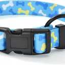 Mile High Life Nylon Puppy Dog Collar Nylon w Cute Patterns Lightweight Girl Boy Collar for Small/Medium/Large Dogs (Sky Blue Bone, Medium Neck 13"-17")