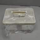 BYUNER Plastic Shower Caddy Portable: Bathroom Caddy Organizer with Handle and Holes, Bath Caddy for College Dorm, Shower Basket Tote for Toiletry, Makeup, Travel, RV, Camp Essentials White/ Gold