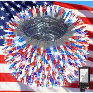 1500 LED Chrstmas Lights, 470ft Outdoor Christmas String Lights with 12 Modes, Red White and Blue LED String Lights with Timer Dimmable Waterproof for Tree Fence Garden Xmas Wedding Party Decor