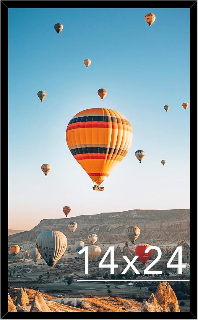 JCJMY 14x24 Picture Frame Black for Poster Photo Picture, Horizontal and Vertical Formats for Wall Hanging, 14 x 24 Wall Gallery Poster Photo Frame for 14 by 24 Photos Posters, Black