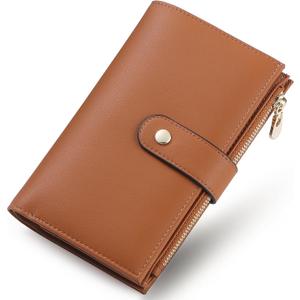 Wallet Women RFID Blocking Multi Cards Wallet Credit Card Holder for Women Large Capacity Lady Leather Trifold Travel Wallet with Pen Holder (2Brown)