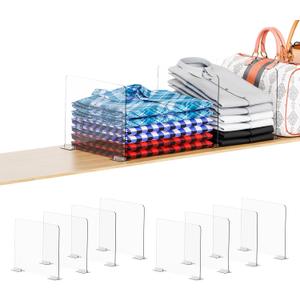 Yieach 8 Pack Acrylic Shelf Dividers for Closet Organization - Suitable for All Cupboard,Wood Shelves -Clear Closet Dividers for T Shirt,Towel,Bag,Purse Dividers,Handbag Organizer,Sweater Organizer