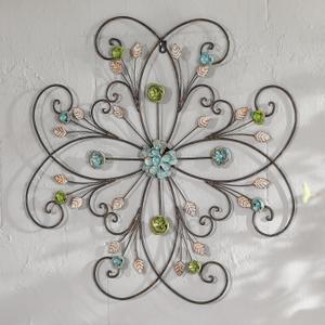 Phaxth 24" Metal Flower Wall Art Decor with Rust Leaf, Large Scroll Outdoor Wall Art Decor