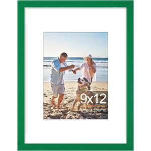 decorUhome 9x12 Picture Frame, Display Pictures 6x8 with Mat or 9x12 without Mat, Wall & Tabletop Display Photo Frame, Green, 1 Pack