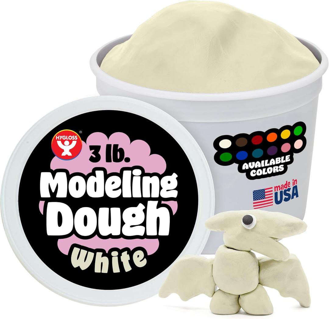 Hygloss Play Modeling Dough for Kids  Safe & Non-Toxic Sensory Dough for Arts and Crafts  3 lb Tub  Play Clay for Toddler Activities, Preschool Classroom Must-Haves  White Color, Unscented