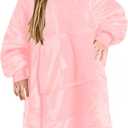 NORD ECO Wearable Blanket Hoodie for Kids & Teens 613 Year Old, Oversized Sherpa Fleece Sweatshirt with Pocket, Soft Cozy Hooded Blankets Christmas Birthday Gift for Boys and Girls, Pink