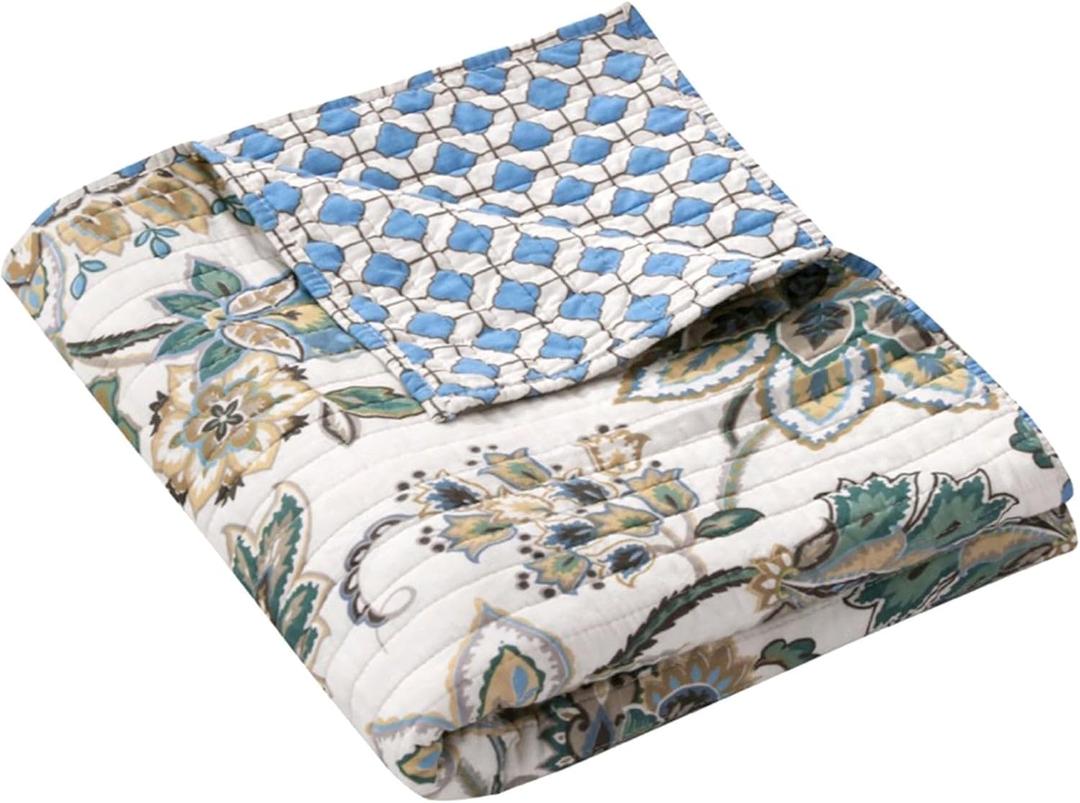 Levtex Home Palladium Grey Quilted Throw, Cotton, Gray, Floral