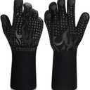 Comsmart BBQ Gloves, 1472 Degree F Heat Resistant Grilling Gloves Silicone Non-Slip Oven Gloves Long Kitchen Gloves for Barbecue, Cooking, Baking, Cutting (Black)
