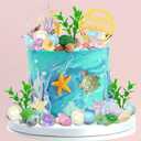 34pcs Turtle Cake Topper Under the Sea Cake Decoration with Ocean Turtle Starfish Conch and Seashells for Sea Theme Birthday Party Baby Shower Supplies