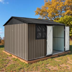 8' x 6' Outdoor Storage Shed, Sturdy Metal Building w/Windows & Lockable Doors for Garden, Backyard, Poolside and Lawn, Brown