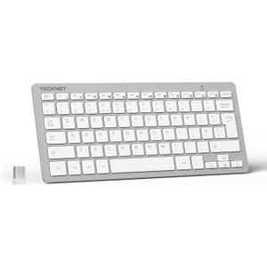 TECKNET 2.4G Wireless Keyboard, Ultra Slim Compact Computer Keyboard with Media Hotkeys, Silent Small USB Keyboard for Laptop PC Desktop Smart TV Notebook Chromebook-Silver