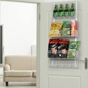 YBING Over The Door Organizer with Hooks Door Hanger Towel Rack with 3 Mesh Baskets Back of Door Hanging Shelf Organizer Behind Door Pantry Organizer for Bathroom Bedroom White