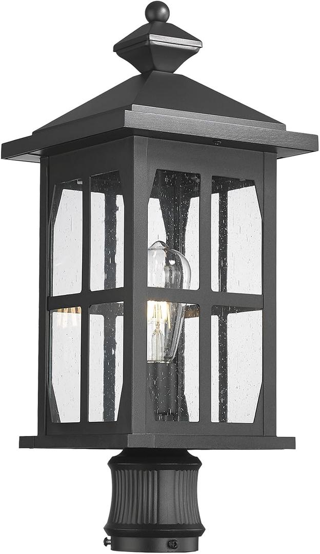 Darkaway Outdoor Post Lights, 21.3-inch Large Exterior Post Lantern Lamp Waterproof Aluminum Housing Lamp with Seeded Glass, Fence Pole Deck Lighting for Garden Patio Pathway Driveway