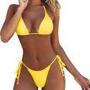 ATENGNES Women's 2 Piece Swimsuit Halter String Bikini Adjustable Bathing Suit, Medium, Yellow