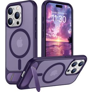 Temdan Magnetic Compatible with iPhone 15 Pro Case, [Built-in Invisible Kickstand][Compatible with MagSafe] [Military Grade Shockproof] Slim Translucent Matte Phone Case for iPhone 15 Pro 6.1" (Purple)