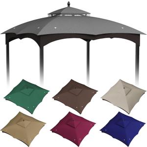 10x12ft Canopy Replacement Top for Lowe's Allen Roth Gazebo #GF-12S004B-1, Two Tiered Waterproof Gazebo Cover Roof with 8 Drainage Holes for BBQ Outdoor, Gray