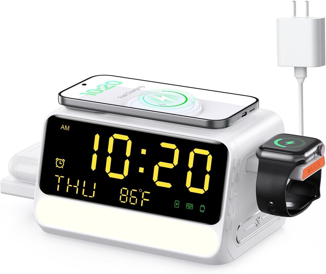 BLKE 7-in-1 Wireless Charging Station for Samsung&Apple Device, Charger Stand with Voice-Controlled Light, for iPhone 17/16/15/14/13 Pro Max, Samsung Galaxy, Google Devices, Apple&Samsung Watch, AirPods (White)