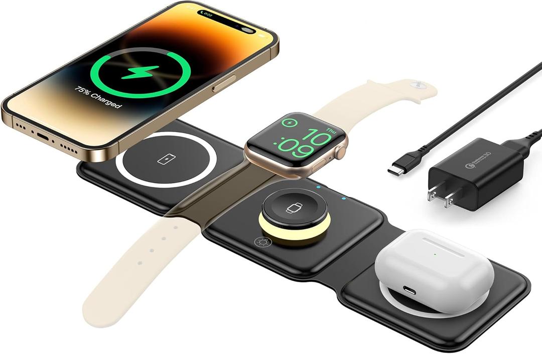 3 in 1 Foldable Wireless Charger, Wireless Charging Station for iPhone 16/15/14/13/12/11 Pro Max/X/XS, Fast Magnetic Travel Wireless Charging Pad for AirPods 3/2/Pro Apple Watch