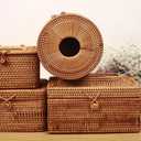 2 x Rattan Woven Cylinder Tissue Box Cover - Boho Decorative Round Tissue Holder for Bathroom, Living Room, Coffee Table, Bedroom(Cylinder Style)