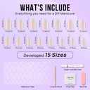 French Tip Press On Nails - BTArtbox White Almond Medium Reusable Stick On Nails in 15 Sizes - 30 Soft Gel Fake Nail Kit for Women Gift, Classic