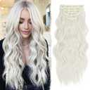 Clip in Hair Extensions for Women 20 Inch 5Pcs Long Wavy Curly Platinum Blonde with a little Gray Tone Hair Extensions Clip ins Full Head Synthetic Hair Extension for Women