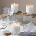 12Pieses Clear Glass Candle Jars for Making Candles, Empty Candle Jars Bulk with Bamboo Lids and Accessories, Ribbed Candle Vessels Containers for Candle Making