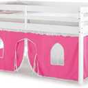 Jasper Twin Junior Loft Bed - White Frame with Pink and White Playhouse Tent for Kids and Teens - Sturdy and Stylish Kids' Bedroom Furniture with Secure Flat Ladder and Safety Guard Rails