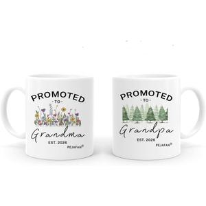 Promoted To Grandparents 2026 Coffee Mugs - New Grandma And Grandpa 2026 Mugs Set, Pregnancy Announcement For Grandparents Mug Set 11 oz (Grandparents 2026)