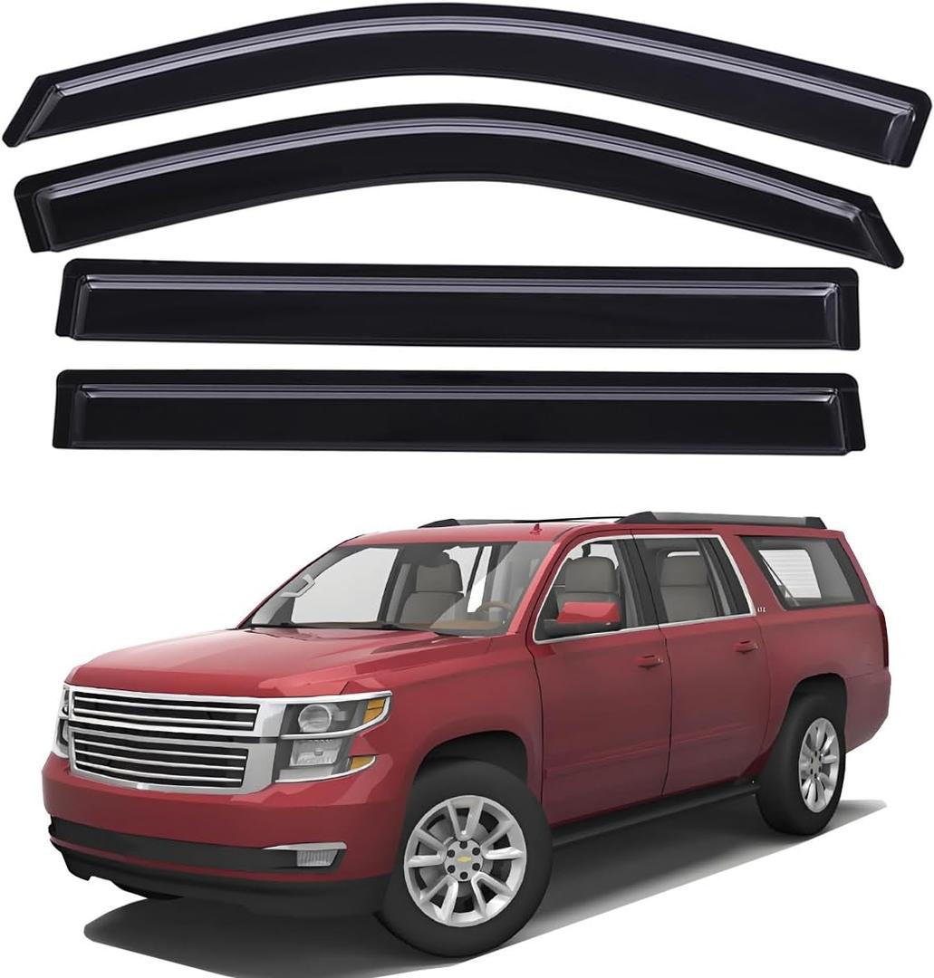 Lightronic Extra Durable Outside-Mount Auto Vent Window Visor, Fits 2015-2020 Cadillac Escalade ESV, Chevrolet Suburban, GMC Yukon XL, UV Protection Rain Guard, Original Wind Deflector, Smoke, 4-Pcs