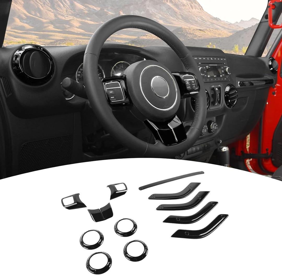 For Wrangler JK Interior Trim Kit Dash AC Vent Trim Ring for Jeep Wrangler JK JKU 2011-2017 4-Door Black Interior Accessories 12pcs