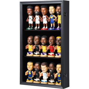 Bobblehead Display Case Action Figure Display Case Bobble Head Shadow Box Wall Cabinet for 15 Figurines Display with Lockable Anti Fade Uv Protection for Bobble Heads, Action Toy Figures, Black