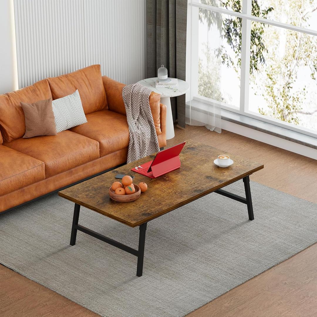 Folding Coffee Table, Portable Floor Table Desk for Sitting on The Floor, No Assembly Low Coffee Table for Living Room, Home, Caravan and Camping Use, Rustic Brown Wood, 39.4Lx19.7Wx15.8H, Rustic Brown 