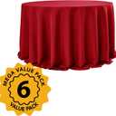 6-Pack Red Round Tablecloths, 132 Inches, Stain-Resistant Polyester for 6-8 Ft Round Tables - Washable Table Covers for Weddings, Banquets, Birthday Parties, Events