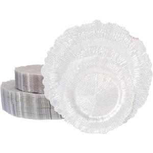U-QE 60PCS White Plastic Plates - Pearl White Plates Disposable&Reusable - Heavy Duty Plastic Plates for Party&Wedding Including 30 Dinner Plates 10" & 30 Appetizer Plates 7"