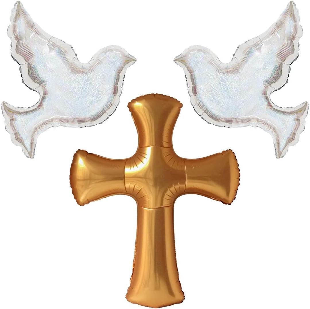 Jumbo 44 Red Gold Cross Balloons Laser Shiny Dove Foil Balloons for Christmas First Communion Baptism Party Christening Confirmation Party Mi Bautizo Decorations Christmas Party Decor