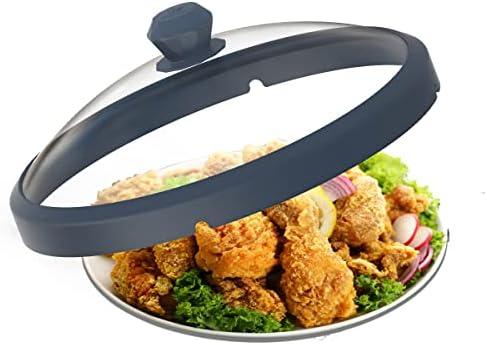 Microwave Glass Cover Splatter Guard Lid with Anti-scald Silicone Handles and Vented Edge for Food Pot Plate Cover 10.5 inch Blue Missing Knob
