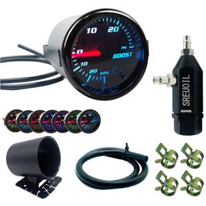 2" 52mm Turbo Boost Gauge 7 Color Adjustment Boost Meter with Universal 0-30PSI Manual Boost Controller Kit