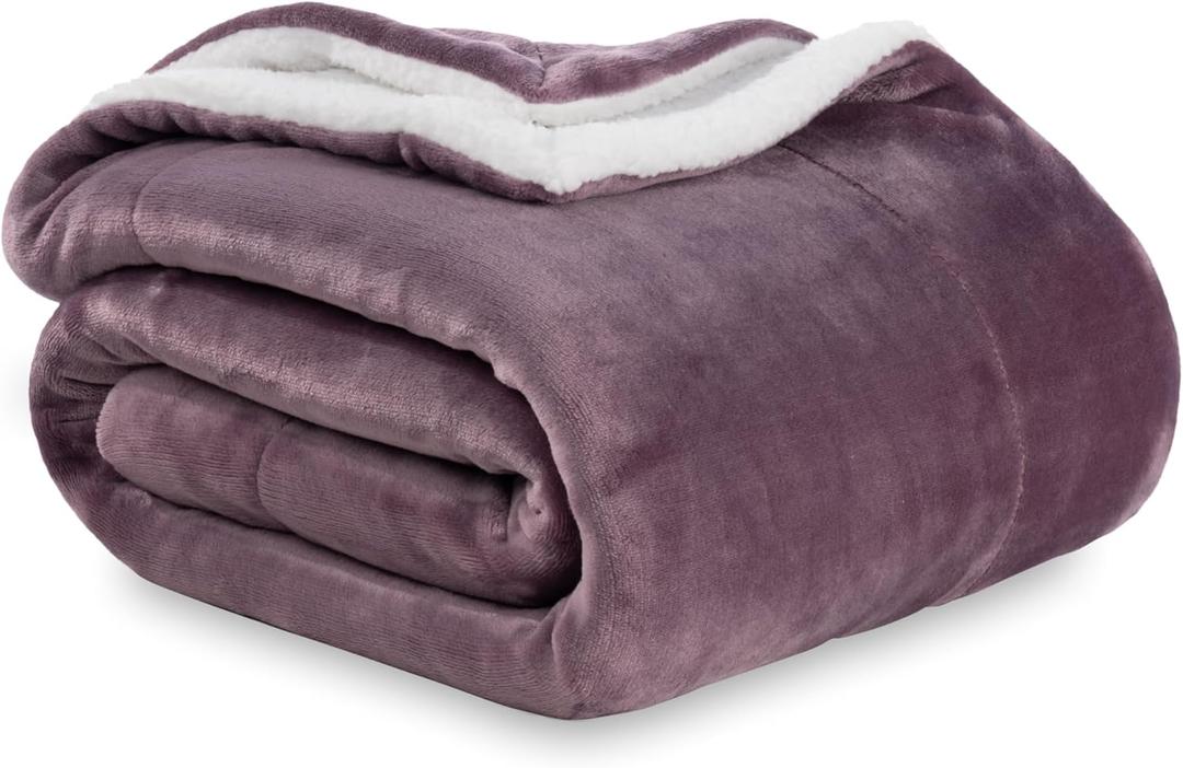 Berkshire Blanket-Sherpa Fleece Blanket, Warm and Soft Loftmink Reversible Blanket for Bed, Sofa and Travel, Plum Smoke, 90 in x 108 in (King)