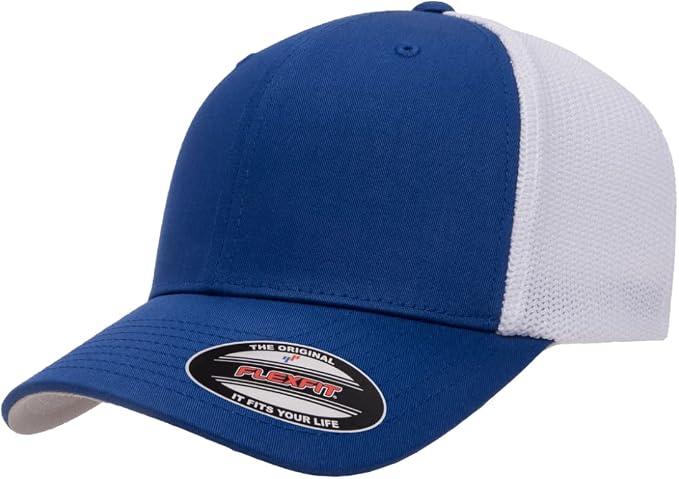 Flexfit 6511 Fitted Mid-Profile Stretchable Mesh Panels Trucker Cap | Royal/White