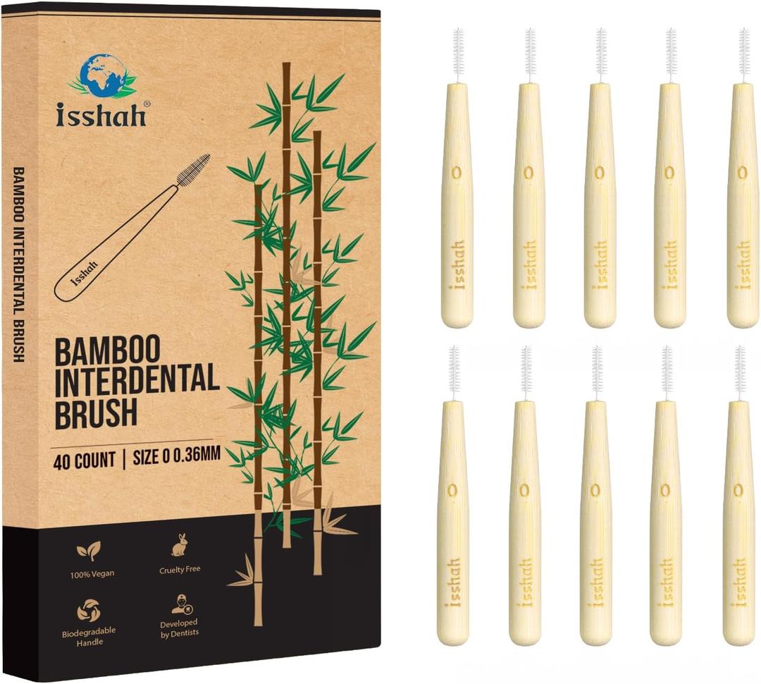 Bamboo Interdental Brushes, Between Teeth Cleaner Deep Clean Brush, 40 Count, Size 0, Small Gaps