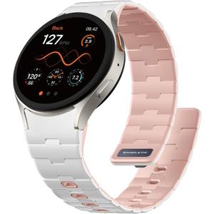 Bandletic No Gap Band Compatible With Galaxy Watch 6 band - Magnetic Silicone Band for Samsung Watch 7 5 4 FE 40mm 44mm/for Galaxy Watch 6 4 Classic 43mm 47mm 42mm 46mm/Watch 5 Pro 45mm, White/Pink