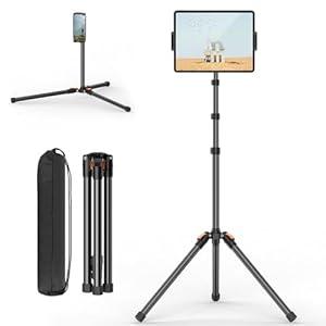 XXZU 72in Tablet Floor Stand Tripod, Tablet Stand Floor with 360° Ball Head, Height Adjustable Floor Stand Holder with Case, Sheet Music Stand for iPad/ iPhone/ Kindle and All 4.7-13” Devices
