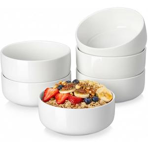 MALACASA 24 OZ Cereal Bowls, Porcelain Soup Oatmeal Bowls Set of 6, Kitchen Ceramic Serving Bowl, Dishwasher Microwave Oven Safe, White, Series LUNA